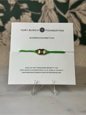 Tory Burch Foundation Green Cord Logo Bracelet NEW
